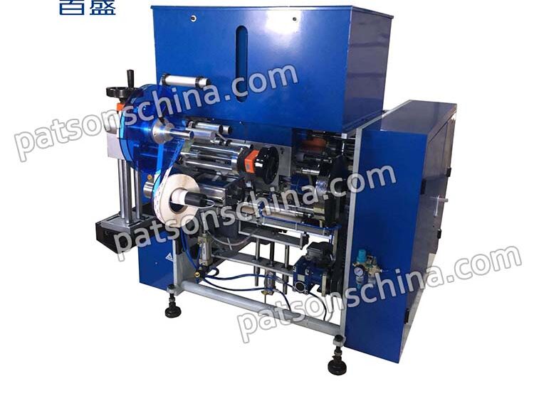 Full automatic 5 shaft cling wrap film perforating rewinding labeling machine
